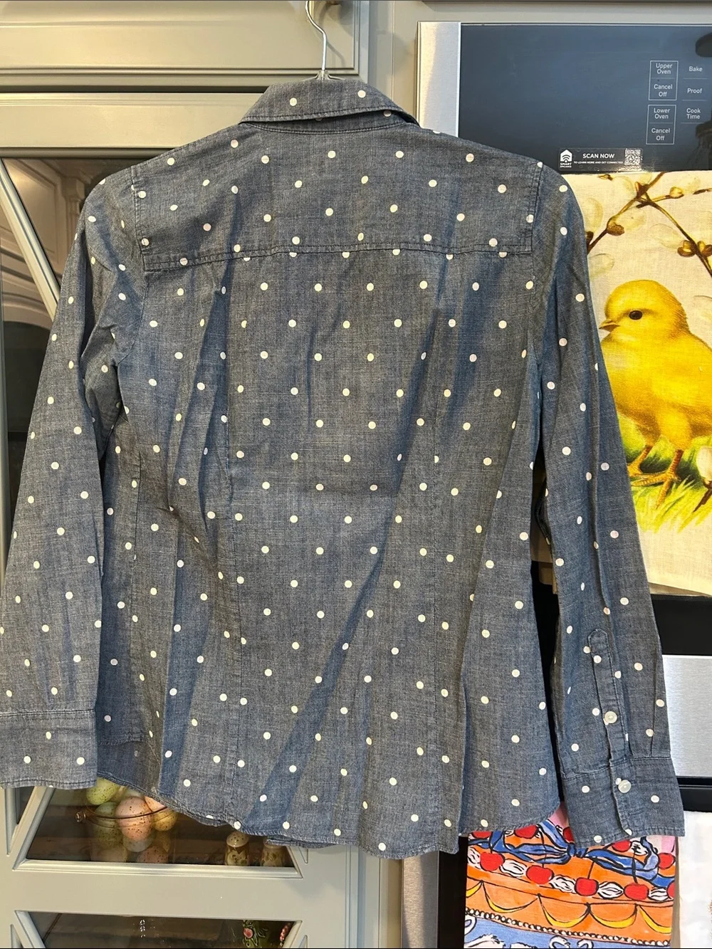 Vintage J. Crew Blue Polka Dot Chambray Button Down Shirt XS